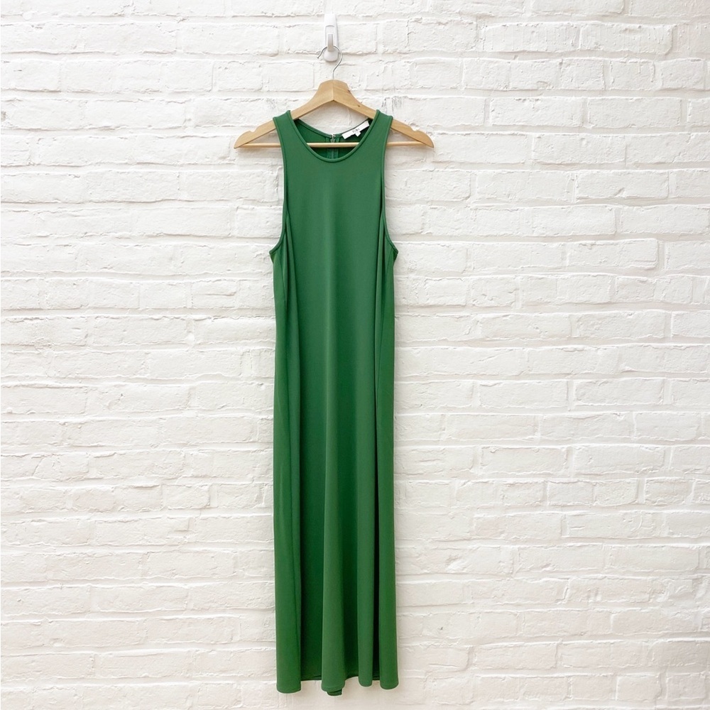 Tibi ||‎ Serpentine Tank Dress Crew Neck Crepe Leaf Green 2 - Picture 3 of 10